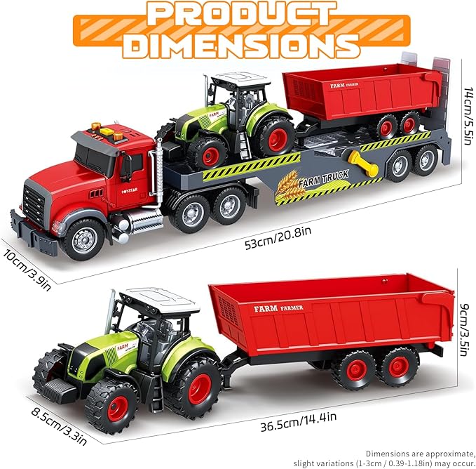 Large Flatbed 21" Semi Truck Toys for Kids with Tractor & Dump Truck,Friction Powered Vehicles Toys with Lights and Sounds,Christmas Birthday Gift Kids Boy Girls Toddlers Age 3 4 5 6 7