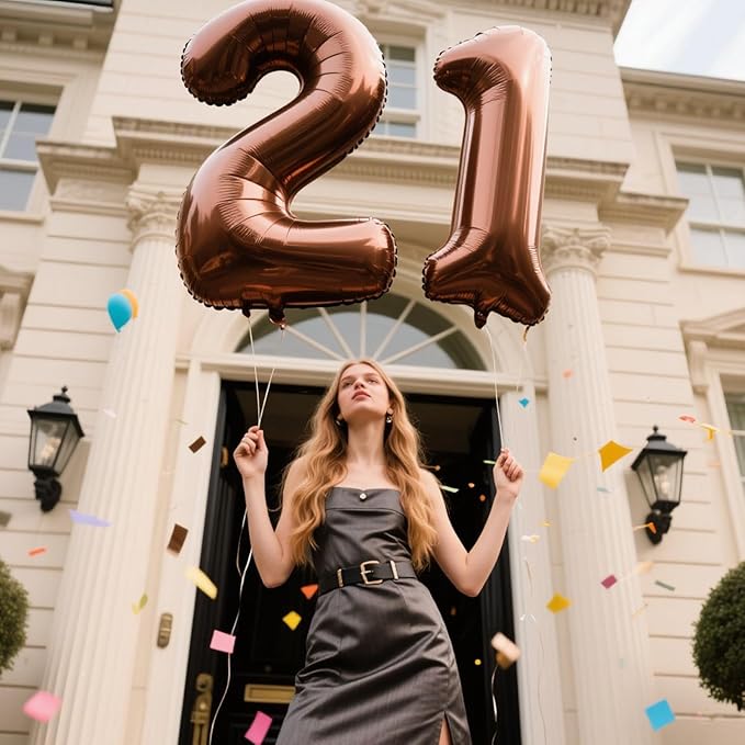 40 Inch Dark Brown Balloon Number 21,Chocolate Jumbo Mylar Foil Helium Balloon for 21th Digital Balloons for Birthday Party,Wedding Anniversary Party Decorations