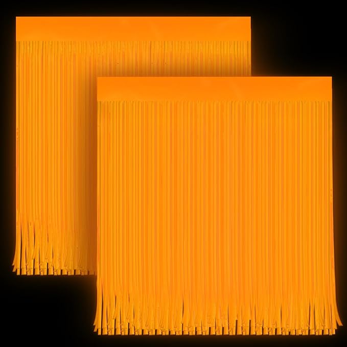 2 Pack Glow in The Dark Curtains Party Supplies 6.6 x 3.3 Ft Glow Tinsel Foil Fringe Curtains Orange Photo Booth Prop Backdrop Streamer for Birthday Holiday Neon Party Decorations