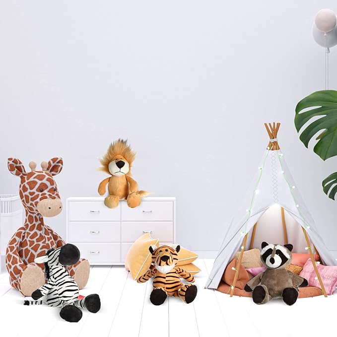 Zhanmai 12 Pcs Safari Stuffed Animals Bulk Gift 10-12 Inch Cute Soft Plush Jungle Animal Toys Set with Tiger Lion Elephant Monkey Shar Pei Giraffe Zebra for Zoo Birthday Party Supplies