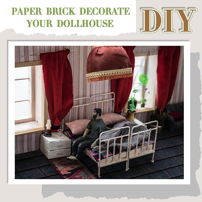 Flutesan 12 Pcs Miniature Dollhouse Wallpaper and Flooring Peel and Stick Mini DIY Self Adhesive Dollhouse Accessories 8.27 x 11.69 Inch (Roof Shingles Black Rectangular)