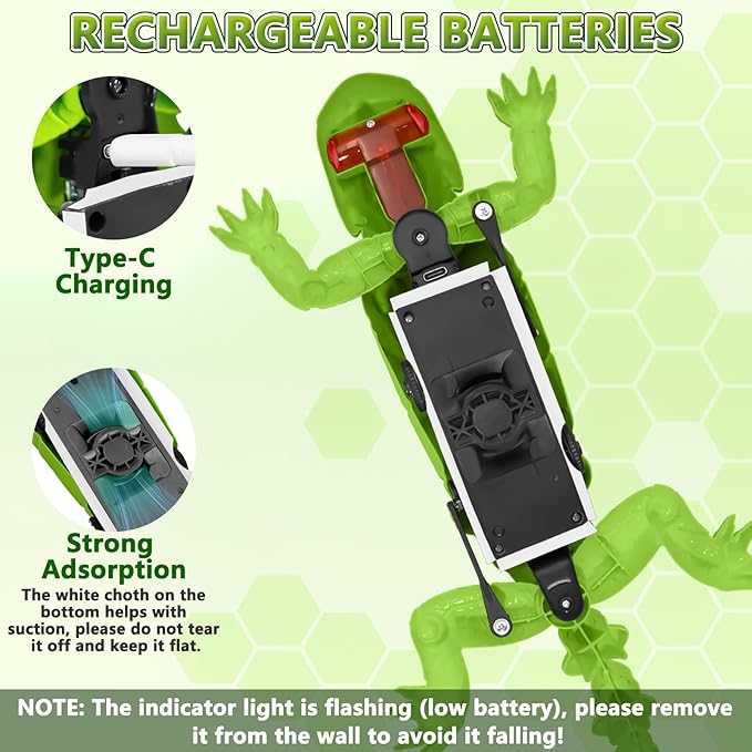 Wall Crawler Gecko, Rechargeable Remote Control Robot Kids Toys, Floor/Wall Crawling Dual Modes Wall Climbing Gecko Electric Lizard Toy, Prank Toys Birthday Gifts for Boys & Girls Ages 3 & Up