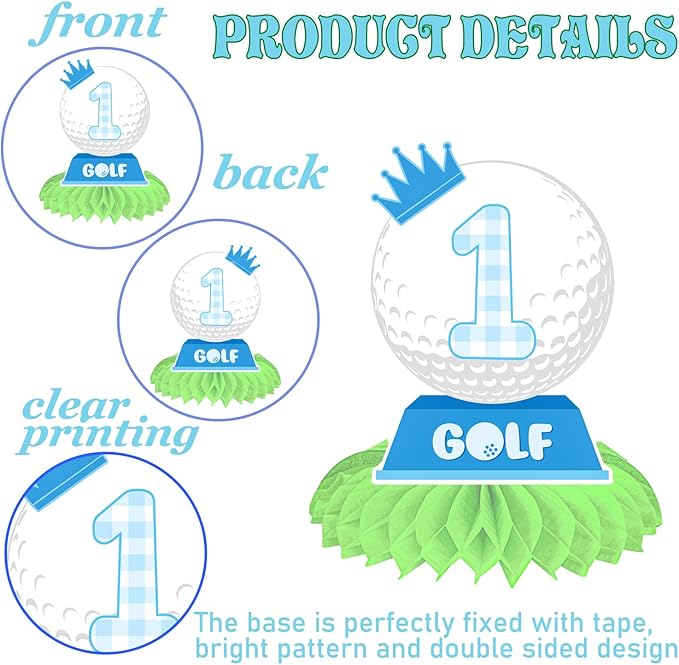 Golf Hole in One Birthday Honeycomb Centerpieces 12PCS Golf 1st Birthday Decorations Golf Themed Party Table Centerpieces Golf First Birthday Party Supplies for 1 Year Old Boys Baby Shower Decor