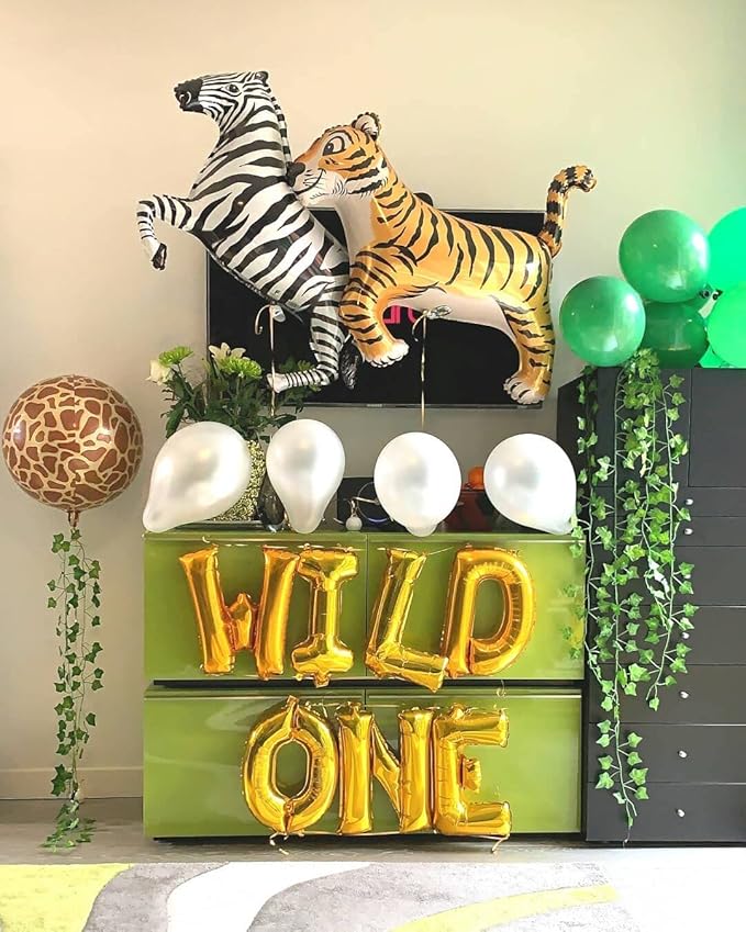 Big 40 Inch Zebra Balloons - Helium Filled, Shaped for Jungle Safari Themed Kids Birthday Party (Pack of 4)