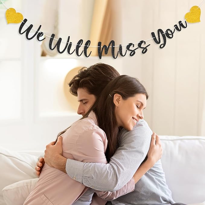 We Will Miss You Banner Decorations Goodbye Party Banner Retirement Banner Decorations Sign for Going Away Party, Retirement, Farewell, Graduation, Army Party Supplies(Glitter Black)