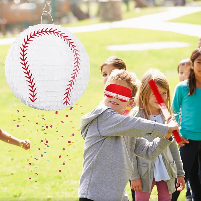 Hooqict Baseball Pinata with Blindfold and Bat Sports Pinata for Kids Boys Baseball Themed Birthday Party Decorations Supplies