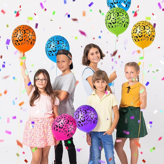 Gejoy 36 Pcs Colorful Neon Cheetah Balloons Leopard Print Balloons 12 Inch Spots Latex Leopard Jungle Animal Decorations for Cheetah Zoo Theme Birthday Party Supplies