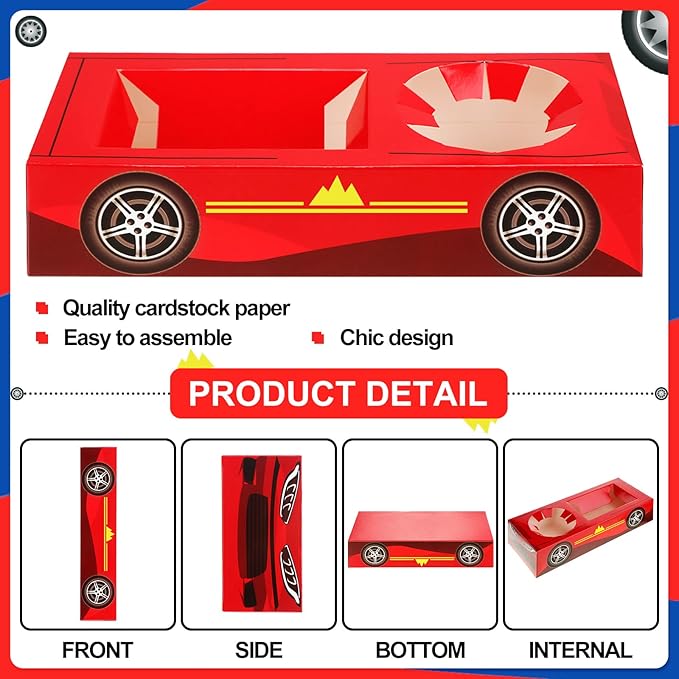 Lincia 12 Pieces Race Car Party Food Boxes Car Birthday Party Supplies Food Trays with Snack and Drinks Boxes and One Pack Checkered Napkin for Birthday Race Themed Supplies