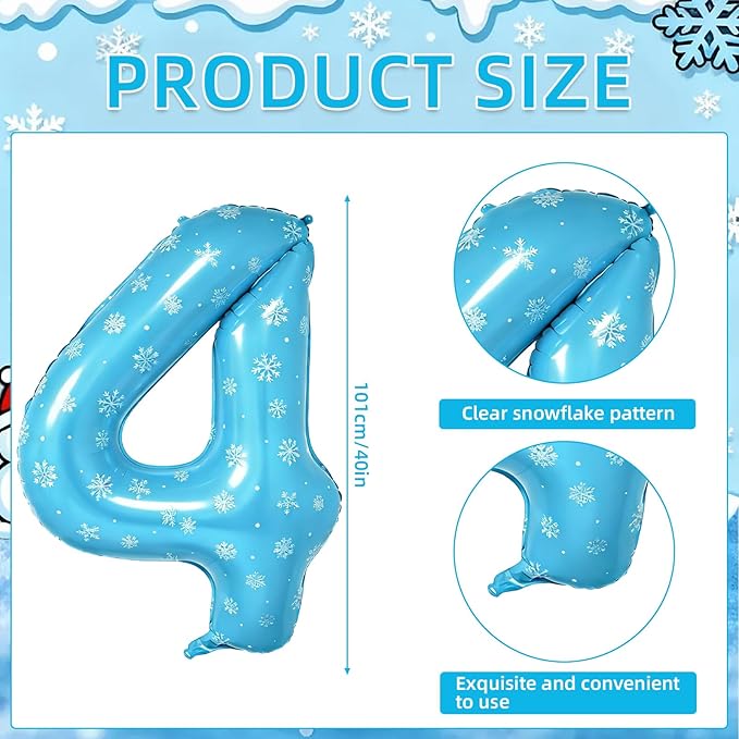 Snowflake Balloons Birthday Decorations, 40'' Frozen Number 4 Balloon for 4th Birthday Party Supplies