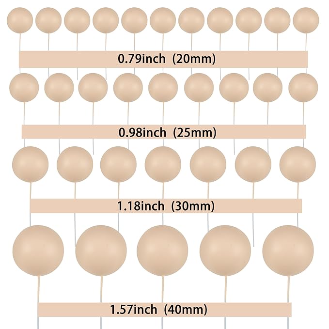 Gyufise 30Pcs Ball Cupcake Toppers Balls Cake Toppes Foam Balls Picks DIY Mini Balloon Cake Topper for Baby Shower Birthday Favor Wedding Anniversary Party Cake Decorations Supplies Khaki