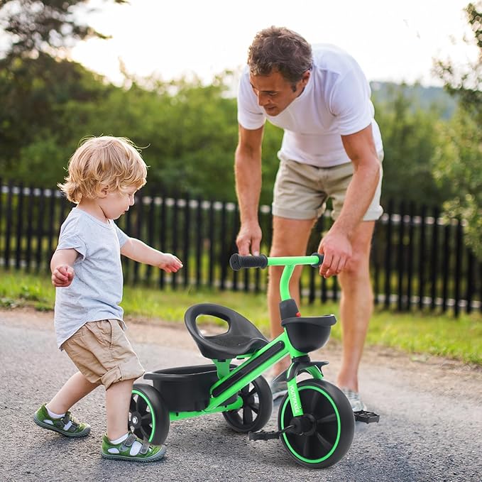 Kids Tricycle with Colorful LED Lights for Toddlers 1-3 Years, Stable 3-Wheel Design & Storage Basket for Fun Indoor Outdoor Ride, Gift for Baby Boy Girl