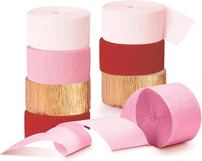 NICROHOME EUR Valentine's Day Decorations, 8 Rolls Pink Red Crepe Paper Streamers for Galentine's Day, Baby Bridal Shower, Birthday Party, Wedding Decorations, 82 Ft Long