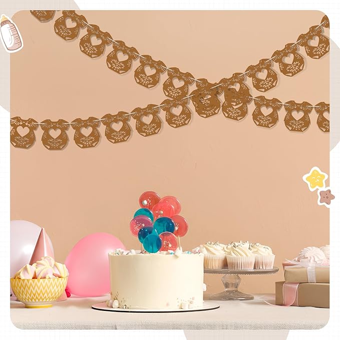 2 Pack Cielito Lindo Papel Picado Baby Shower Banner Decoration, Mexican 24 Pcs Bodysuit Card with Hanging String Fiesta Garland for Gender Baby Shower Party Supplies(Elegant Color)
