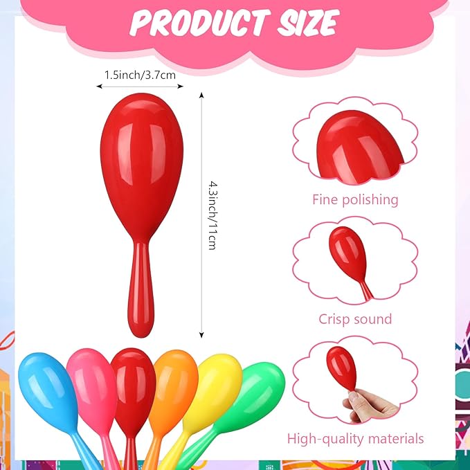 24 Pcs Maracas, 4.3 Inch Plastic Maracas for Mexican Fiesta, Luau Party, Wedding, Birthday, Cinco De Mayo Fiesta Themed Party Supplies (red)