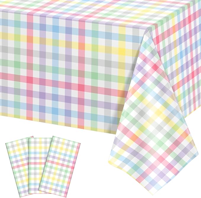 3 Pack Pastel Plastic Tablecloth, 54 x 108 Inch Disposable Easter Tablecloth Waterproof Rectangle Table Cover for Easter Party Decorations
