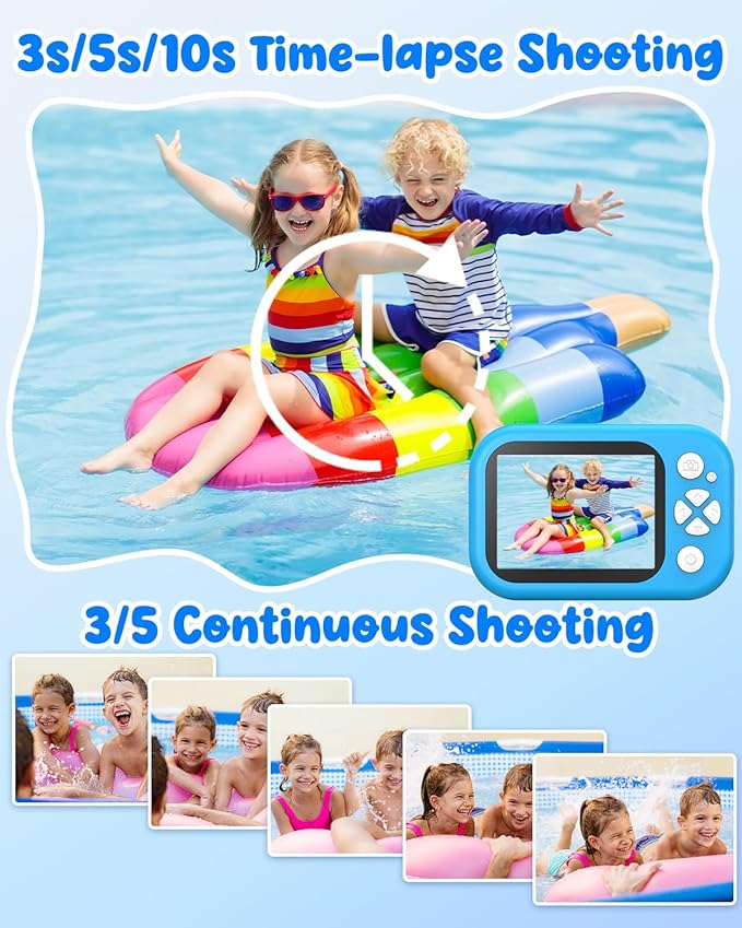Waterproof Kids Camera, Underwater Camera for Kids 1080P Digital Video Camcorder with 2.4” Display, 32GB TF Card, Emergency LED Flash, Diving Swimming Beach Pool Toys for 3-12 Years Old Boys, Blue