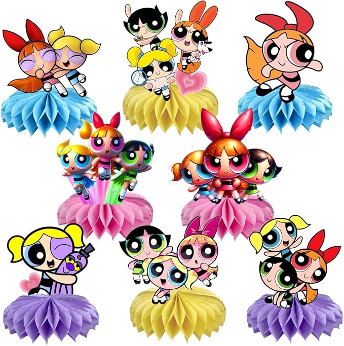 8Pcs Power Girls Table Centerpiece Birthday Party Supplies Double Side Table Decorations for Girls Party Decorations