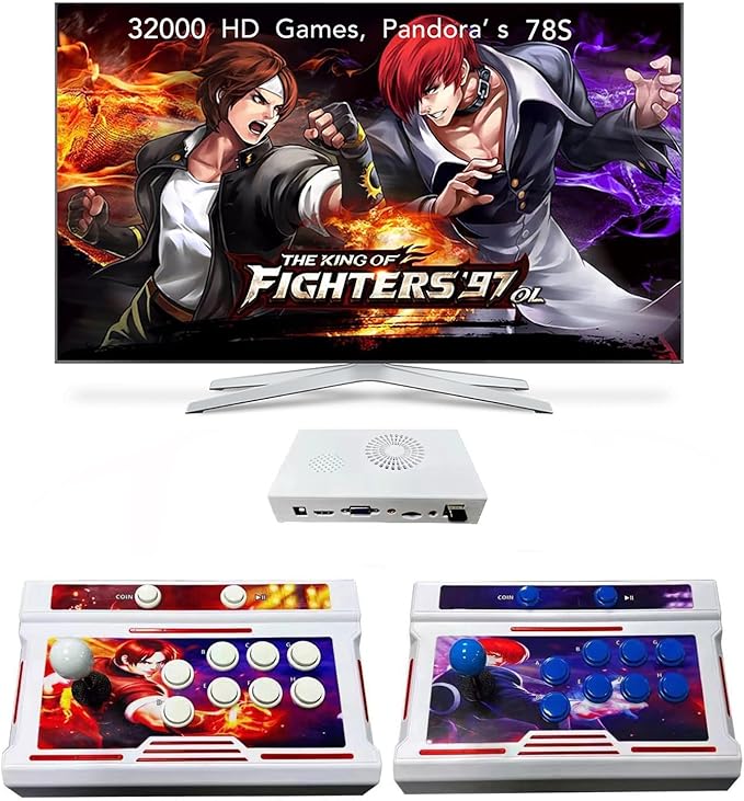 FVBADE[32000 Gamesin 1 78sPandora Box Arcade Game Console Bluetooth Function Compatible PC & Projector & TV,3D Games 4 Players Category Favorite List Save/Search/Hide/Pause/Delete Games