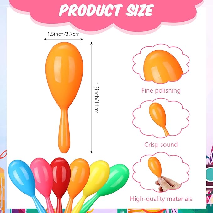 24 Pcs Maracas, 4.3 Inch Plastic Maracas for Mexican Fiesta, Luau Party, Wedding, Birthday, Cinco De Mayo Fiesta Themed Party Supplies (orange)