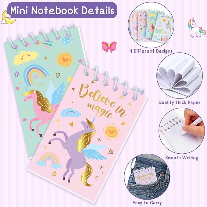 Invisible Ink Pen and Notebook Pack, 24 Pcs Unicorn Party Favors, Spy Pens with UV Light Magic Marker for Secret Message, Birthday Party Favors for Kids Boys Girls Classroom Prize Stationery Set