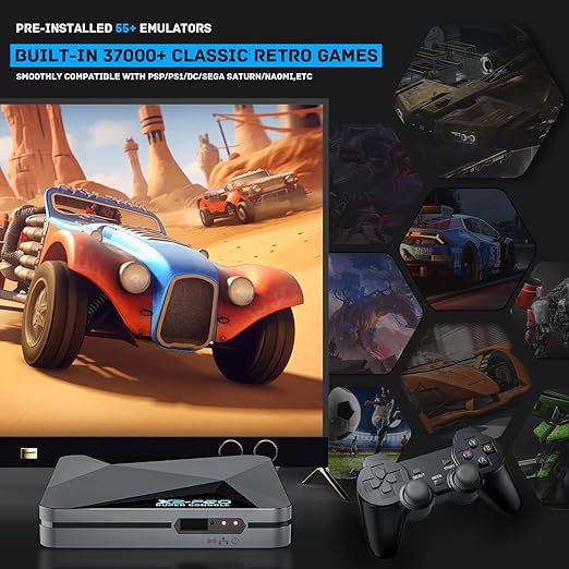 Kinhank 2026 Upgrade Retro Game Console,Super Console X2 PRO Emulator Console with 37,000+ Classic Games,Retro Gaming Console with EmuElec 4.6 &Android 9.0,4K UHD Output,2.4+5G WIFI,BT 5.0