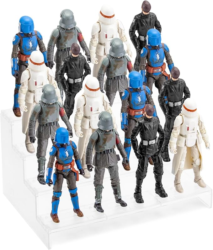 6 inch Acrylic Riser Display Shelf,Clear Action Figures Stands With PEG,4 Tier Toy Collectibles Organizer Compatible with 1/12 Scale Action Figure Toy (Only Fit For 6 inch SW Black Series Figure Toy-Clear)