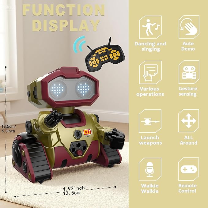 Robot Toys,Rechargeable Remote Control Robot with GestureSensing,Auto-Demonstration, Music and Dance,Birthday Gift for Kids(Gold)
