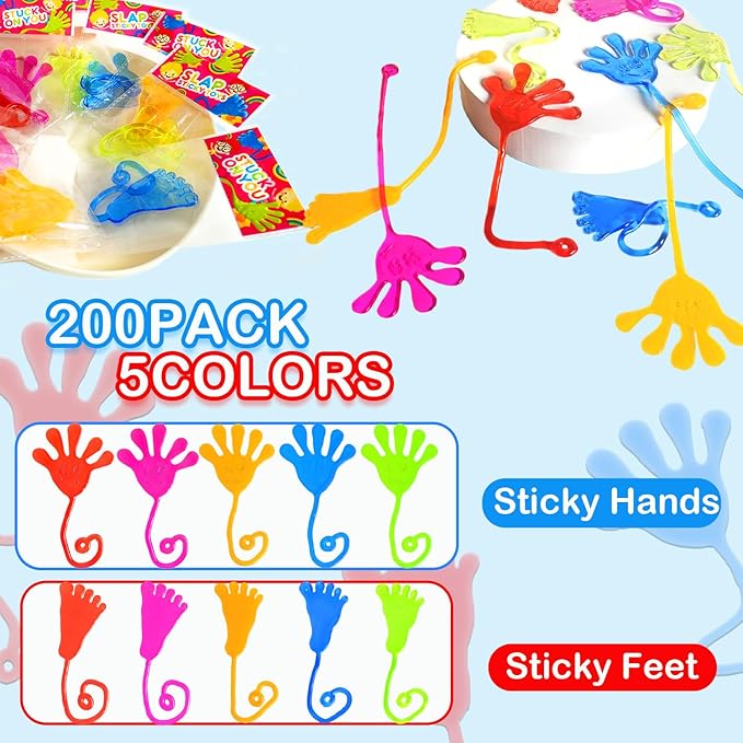 Bulk Party Favors Easter Basket Goody Bag Stuffers for Kids (200 PCS), Large Sticky Hands & Feet Birthday Pinata for Toddlers, Preschool Toys Gifts Non Candy Treats Prizes Supplies for Boys Girls