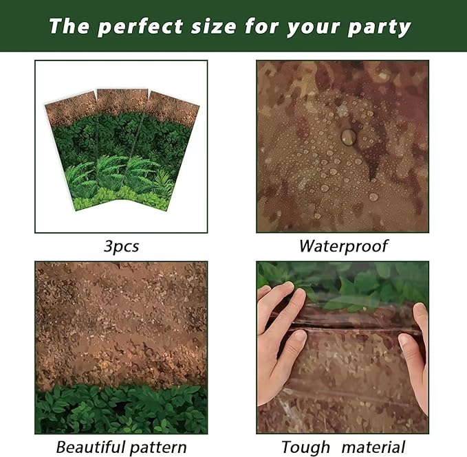 chiazllta 3pcs Forest Path Tablecloth Dinosaur Party Tablecloth Woodland Birthday Supplies Dino Jungle Party Decorations Favor for Baby Shower, Picnic, Camping 105 x 54 inch