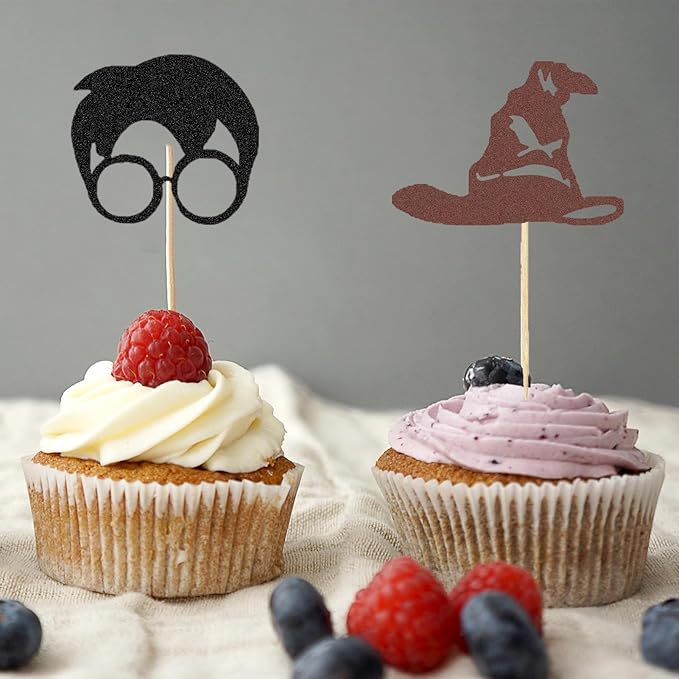22 PCS Wizard Birthday Cupcake Topper Decorations, Wizard Party Supplies, Glitter Themed Cake Decorations