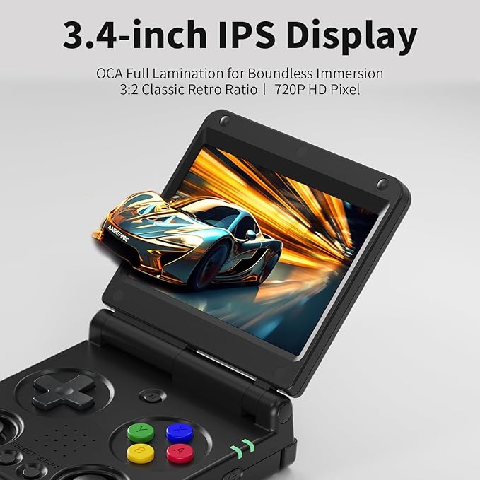 RG34XXSP Retro Handheld Game Console Linux 3.4'' IPS Screen 720*480 Built-in 64G TF Card 5000+ Games RG 34XXSP Portable Gaming Console 3300mAh Battery Support 5G WiFi Bluetooth TV Output Black