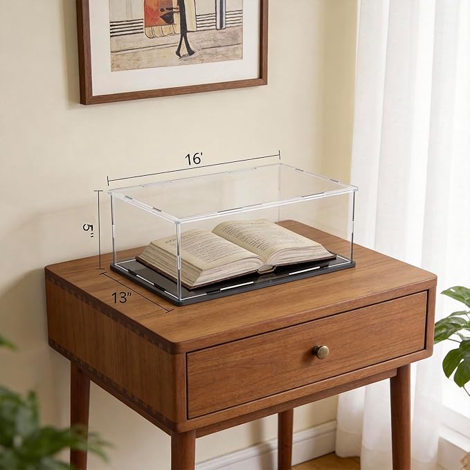 Display Case for Book & Stamps, Flat Acrylic Box for showcaseing Coins, Cards, Photos, Album, Jewellery, Books and Collectibles 16 (L) × 13 (W) × 5 (H) inch