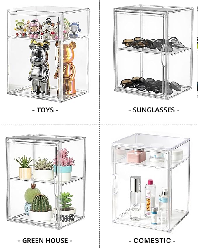 Clear Display Case Compatible with Labubu POP MART, Acrylic Clear Display Box Shelf for POP MART Labubu Doll 2 Tier with Magnetic Lids Figure Display Case for Collectibles(XL-1Pack-2Tier)