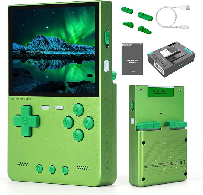 Trimui Brick Hammer Handheld Game Console with 3.2 inch IPS Screen and 3000mAh Battery, Retro Video Games Console with Pre-Installed 64GB TF Card and WiFi Function (Wild Green)