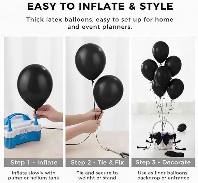 LovesTown 110PCS Black Balloons, Latex Balloon for Birthday Baby Shower Graduation Casino Gaming Anniversary Wedding Black History Month Themed Father's Day Party Supplies Garland Arch,12 Inches