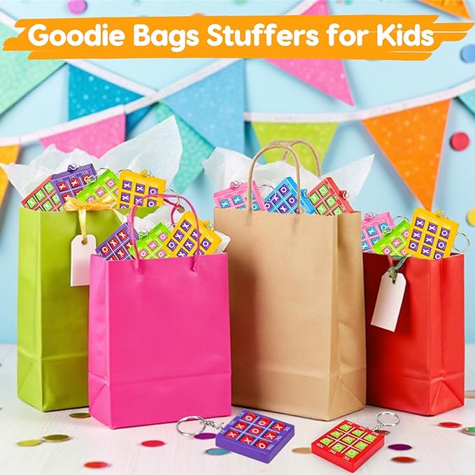 24PCS Tic Tac Toe Game Birthday Party Favors Goodie Bags Easter Basket Stuffers for Kids 4-8 8-12 Classroom Treasure Chest Carnival Prize Box Toys Bulk Keychain Pinata Filler Return Gifts for Girl Boy