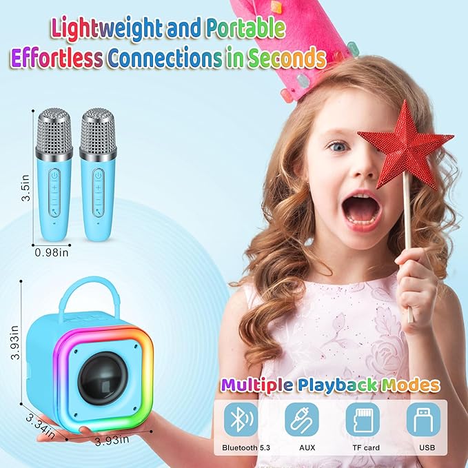 Mini Karaoke Machine for Kids, Girl Toys Gifts, Kids Karaoke Wireless Microphone for 4,5,6,7,8,9,10,11,12 Years Old Boys and Girls Christmas Party Gifts Toys (Blue)
