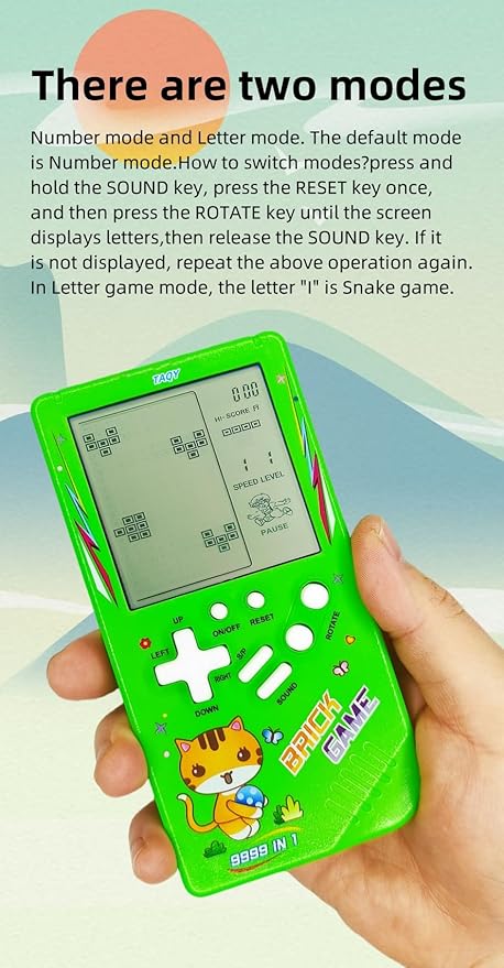 Cute Cat Pattern Block Game Console 23 Brick Games Racing/Tank Battle Retro Mini Game Machine Children's Game Console 70/80/90's Nostalgic Gifts Puzzle Toy Handheld Portable Game Device (Green)