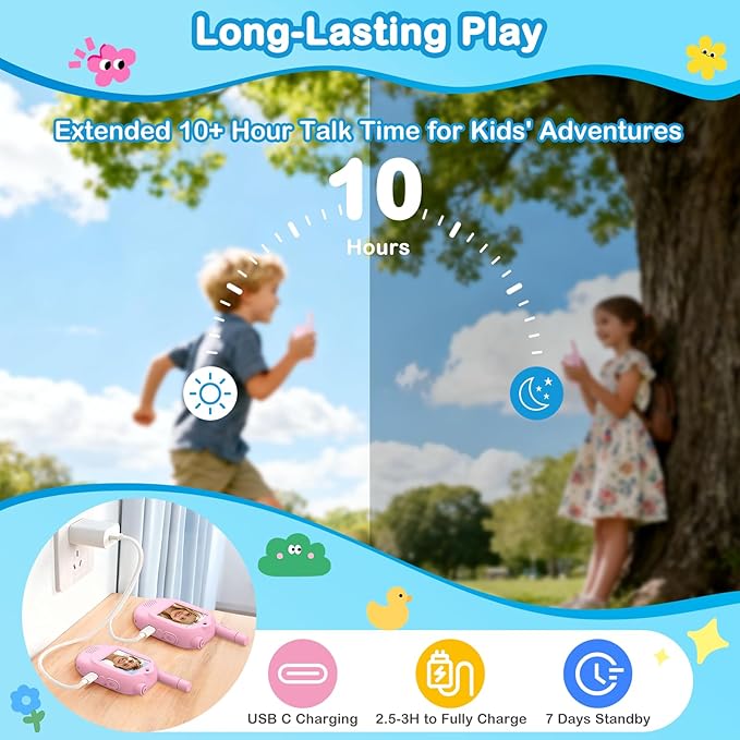 Video Walkie Talkies for Kids, 2 Pack Rechargeable Real-Time Video Chat & Voice Changer Walkies Talkies with Watch Straps, Long Range Family Games, Outside, Gifts for Boys Girls Ages 3-12 Pink