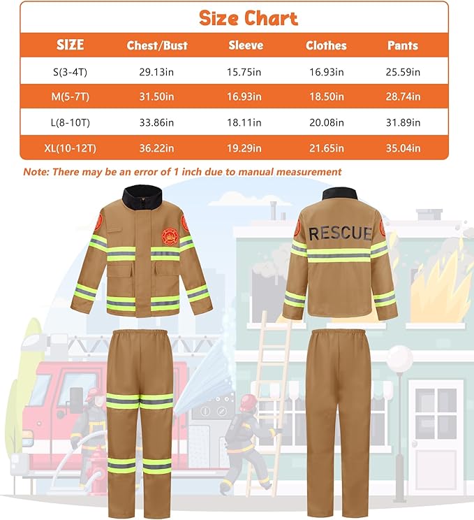 LOYO Firefighter Costume for Kids - Fireman Halloween Costumes for Toddler Boy, Halloween Dress Up for Kids 3-12 Pretend Play