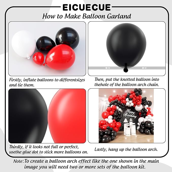 Red and Black White Balloons Garland Arch Kit 200Pcs - 5 10 12 18 inch Different Size Balloons for Graduation Birthday Anniversary Racing Car Poker Card Theme Party Decorations