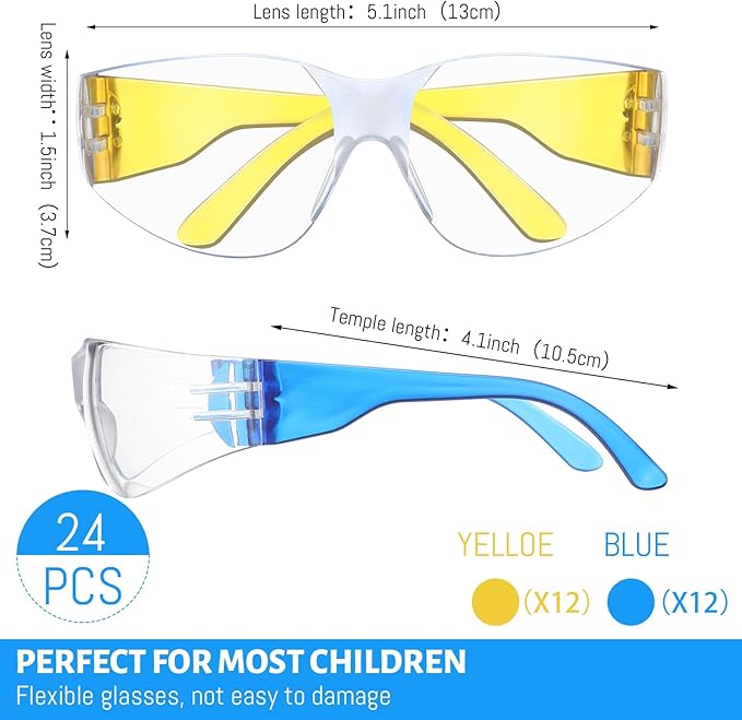 Xtinmee 48 Pcs Gun Party Supplies for Boy and Girls Includes Safety Glasses and Face Mask for Children Birthday Party Favors Teams Accessories(Blue, Yellow)