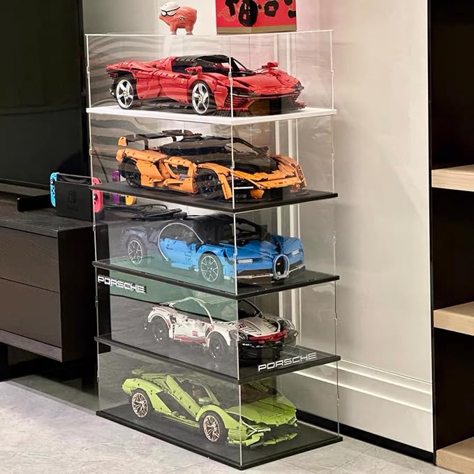 Thickened 3MM Clear Acrylic Display Case for LEGO McLaren P1 42172 1/8 Scale Model Car for Ferrari SP3 42143 42156 42096 42115 42083 Collectibles Transparent Box Large, Black Inside 23.6X11.8X7.9in