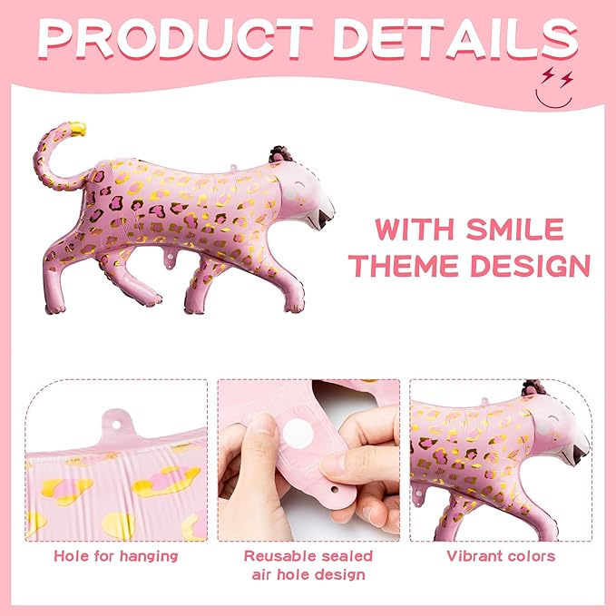 8PCS 18 Inch Smile Party Helium Balloons Pink Leopard Heart Smile Face Preepy Theme Birthday Party Decorations Yellow Lightning Balloons for Wedding Decor Event Supplies