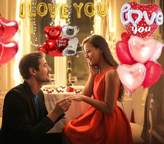 Red Heart Shape Rose Gold Love You Balloons Pack Of 6 Foil Helium Mylar Balloons For Valentines Day Mothers Day Wedding Anniversary Decorations Bridal Shower Birthday Party