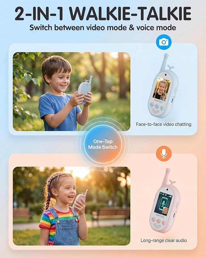 Kids Video Walkie Talkies with Camera: Rechargeable 2 Way Radios with Magic Voice - Electronic Learning Toys for Hide and Seek, Camping, Hiking - Birthday Gifts Boys Girls 3-12