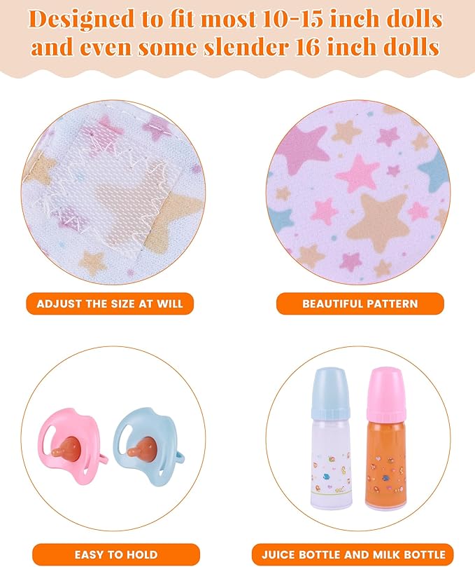 BABESIDE Baby Doll Accessories Set - 10 Pcs Feeding and Caring Set for 12-15 Inches Dolls Including Bottles with Disappearing Milk, Pacifier, Bibs, Diapers, Pretend Play Accessories for Kids