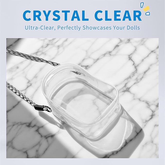 Protective Case for Labubu Plush Doll, Clear Hanging Display Bag with Keychain, Toy Storage Box carrier, PVC Transparent Figure Cover, Carrying Pouch Accessory(Doll Not Include) (Medium 6.1")