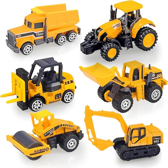 6 Pack Diecast Construction Toys, Mini Excavator Toy Alloy Construction Truck Model Set for Boys Age 3 4 5 6 7 Years Old, Kids Toddlers Birthday Gifts & Party Favors & Easter Basket Stuffers