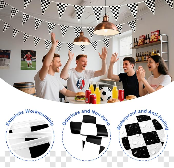 Piokio Double Sided Plastic Checkered Flag Banner, Racing Birthday Decorations, for Nascar Cars Party Supplies